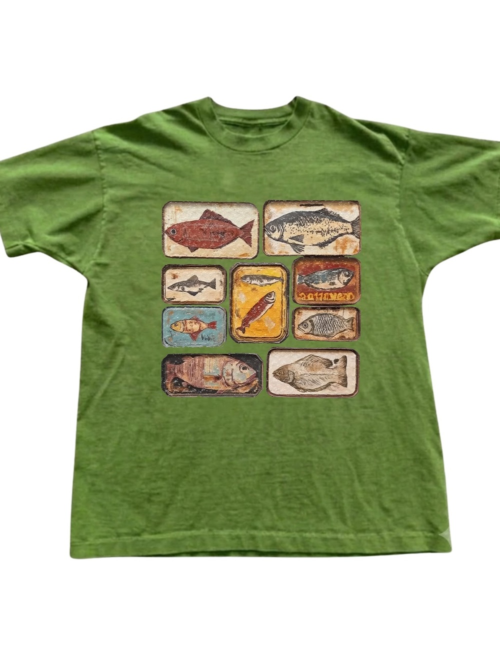 Gildan Green Fish Graphic Tee - Fish Blocks Design - Picture 1 of 2